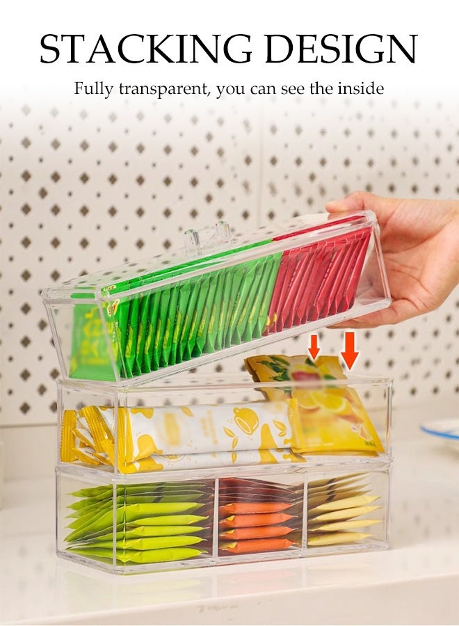 DUNISO 3 Tier Tea Bag Organizer with Lid,Clear Stackable Tea Bag Holder,Dustproof and Moistureproof,for Kitchen Countertops Cabinets Coffee Sugar Packets Storage - Image 5