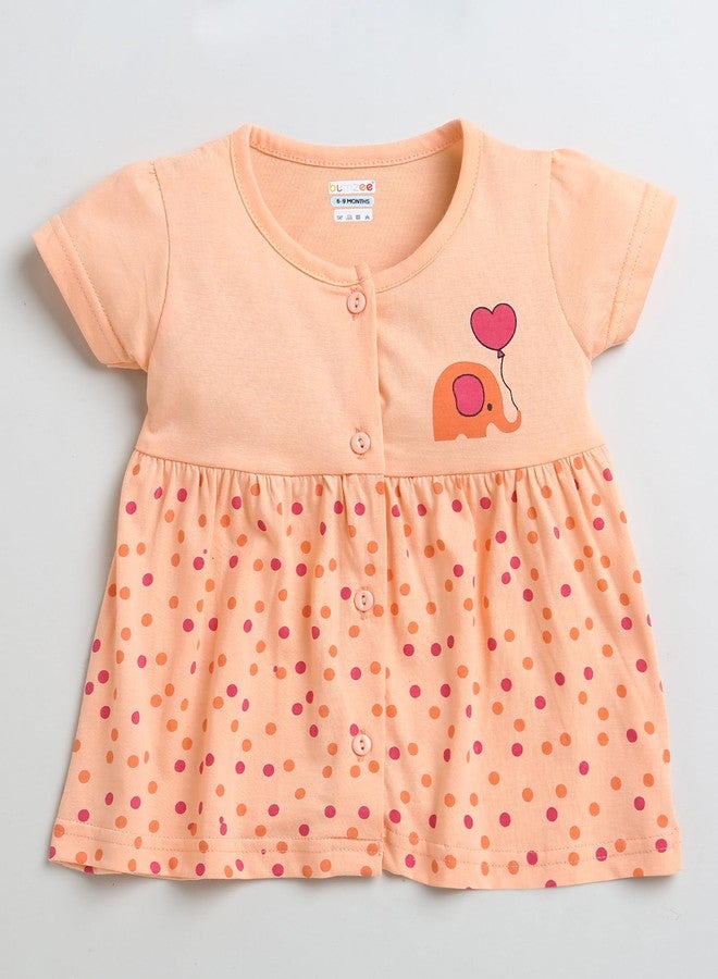 BUMZEE فستان بناتي من بامزي، نصف كم، قطني، طول الركبة، مناسب للارتداء اليومي، العمر من 9 إلى 12 شهرًا (Peb9600E-pch) - Image 4