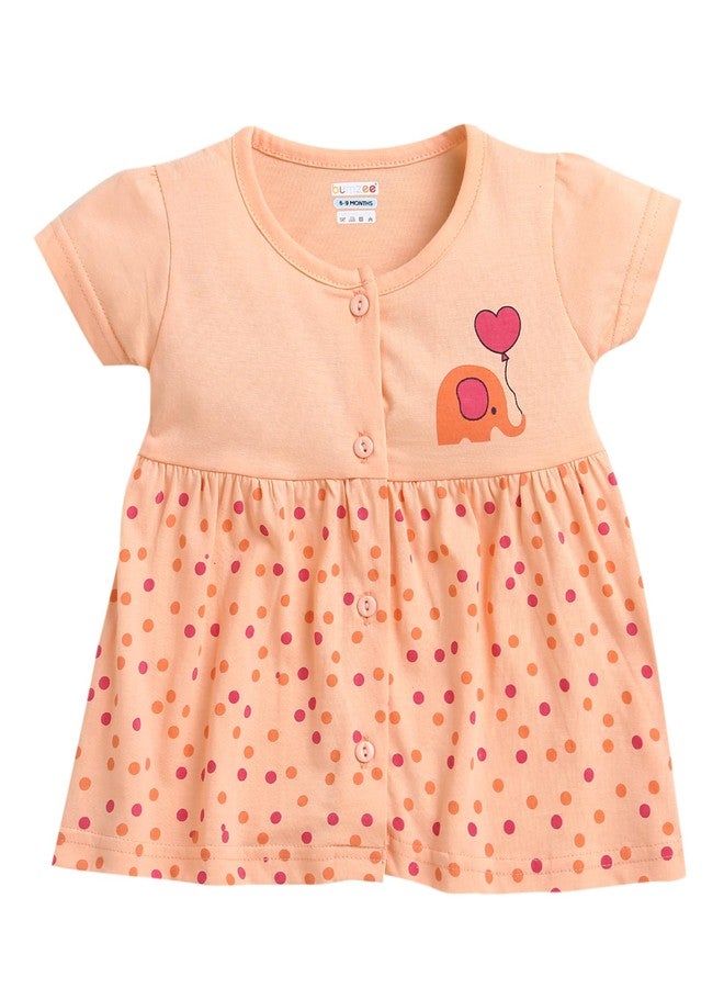 BUMZEE فستان بناتي من بامزي، نصف كم، قطني، طول الركبة، مناسب للارتداء اليومي، العمر من 9 إلى 12 شهرًا (Peb9600E-pch) - Image 1