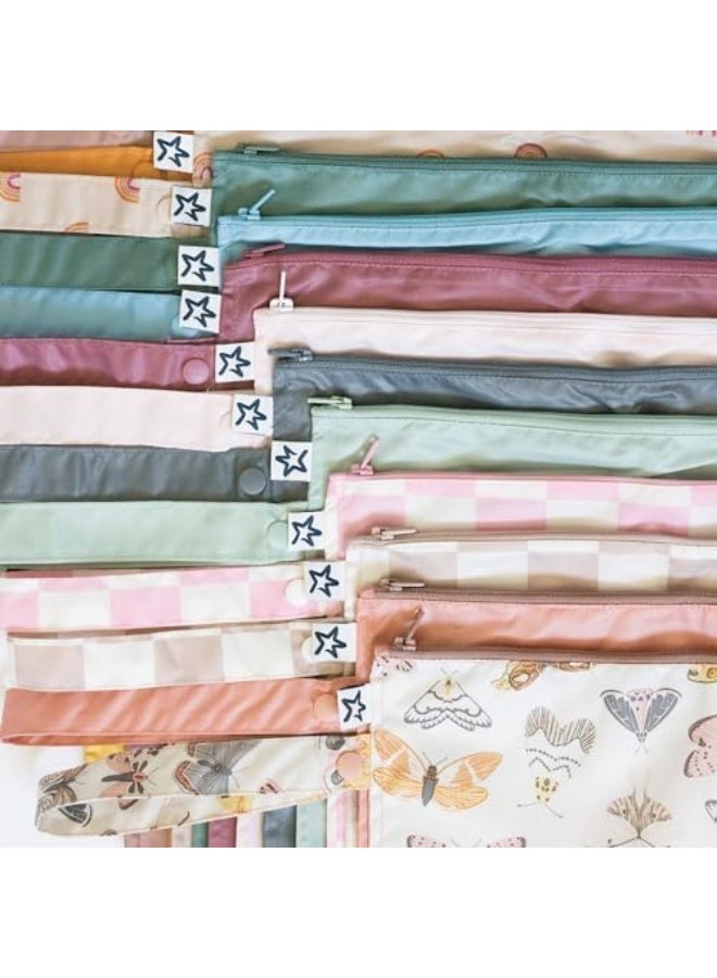 Tiny Twinkle Mess-proof Wet Bags 2 Pack Waterproof and Washable Bag for Travel storage, Stroller, Daycare, Baby Diapers, Yoga, Beach, Pool, Wet Toddler Swimsuits (Blue, Black Checkers) - Image 5