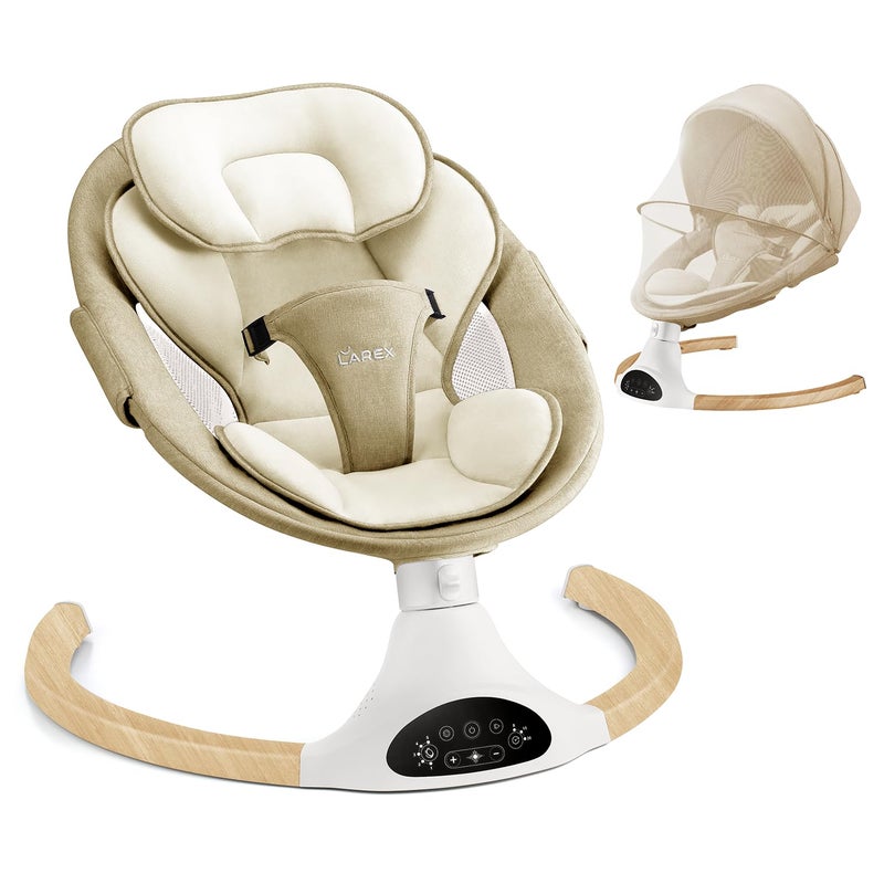 LAREX Baby Swing Infant Swing Electric Toddler Baby Rocker Portable for Newborn Boy Girl 5 Sway Speeds with Remote Control 10 Preset Melodies and Bluetooth 06 Months Max 20 Lbs Khaki
