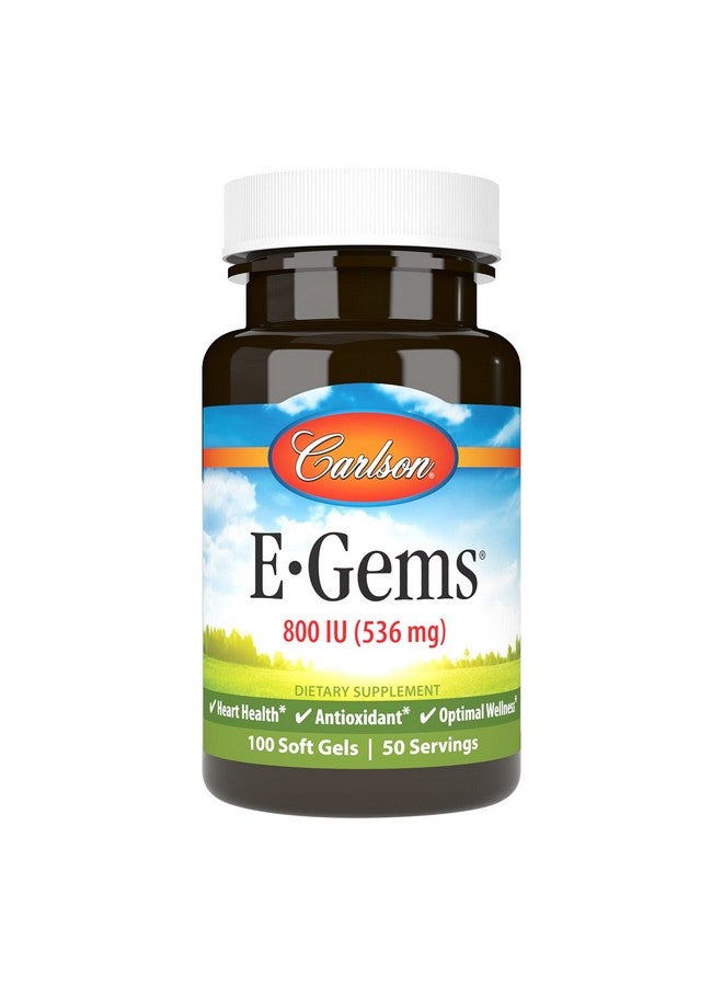Carlson Egems 800 Iu (536 Mg) Naturalsource Vitamin E Heart Health & Optimal Wellness Antioxidant 50 Soft Gels - Image 1