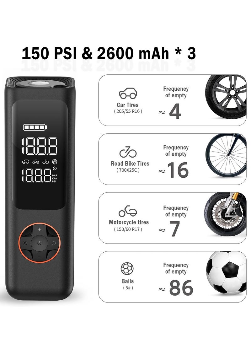 QiCYCLE - QiCYCLE Electric Air Pump, 150 PSI Rechargeable Portable Air Compressor with LED Light, High Precision Digital Battery Compressor Tyre Inflator for Car, Motorcycle, Bicycle, Balls - Image 1