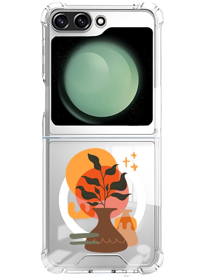 Theodor Magnetic Case for Samsung Galaxy Z Flip 5 Compatible with MagSafe Wireless Charging, Shockproof Phone Bumper Cover Vase with Leaf2 - Image 1