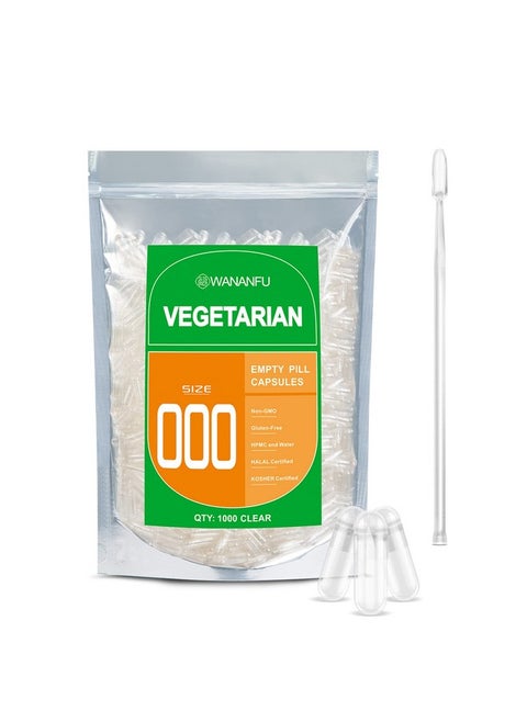 Size 000 Empty Capsules Vegetarian 1000 Count Bundle With Micro Lab Spoon Clear Fillable Veggie Pill Capsules 000 For Making Your Own Supplements