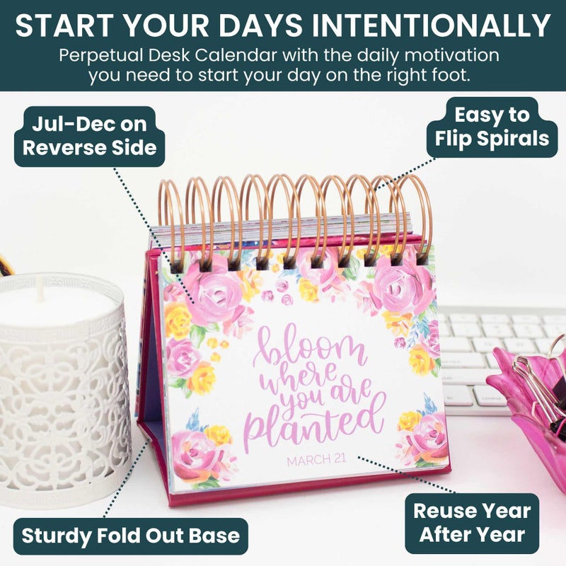 bloom daily planners Undated Perpetual Desk Easel with Motivational Quotes - Inspirational Standing Flip Calendar for Women - Page A Day (5.25" x 5.5") - Hand-Lettered - Image 2