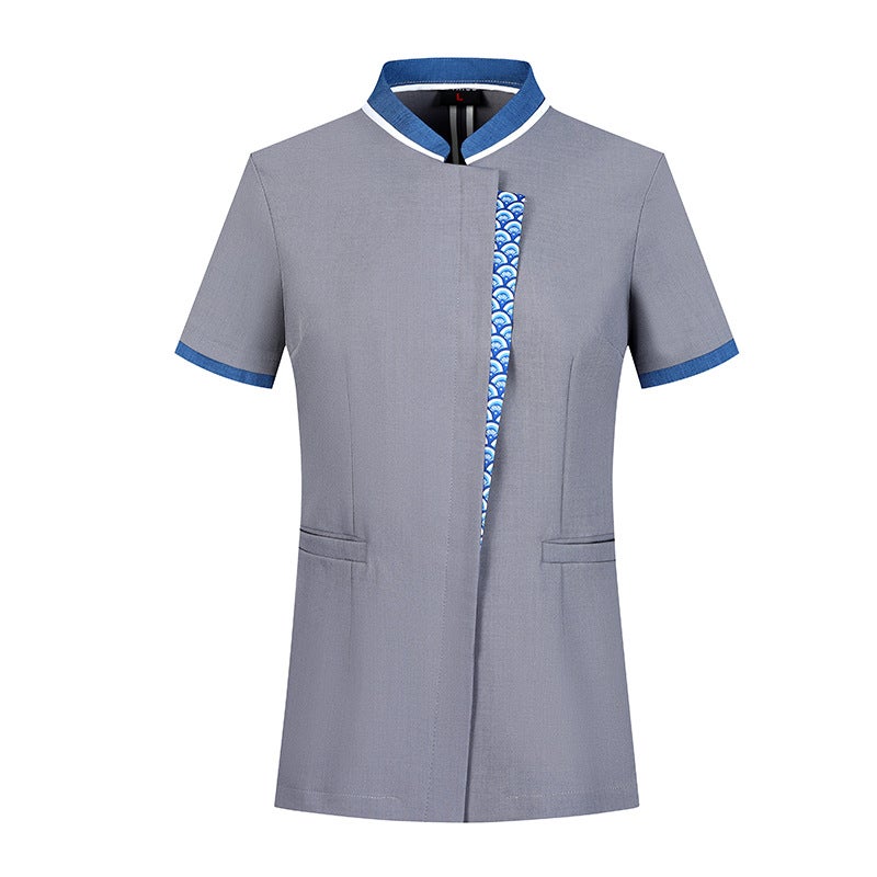 Chinese Style Cleaning Work Clothes Short Sleeve Hotel Guest Room Property Shopping Mall Sales Office Cleaning Auntie Cleaning Clothes Summer Men and Women female gray  - Image 1
