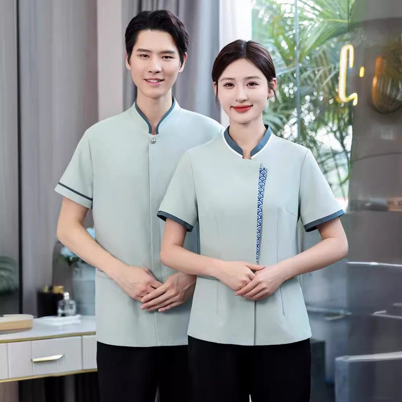 Chinese Style Cleaning Work Clothes Short Sleeve Hotel Guest Room Property Shopping Mall Sales Office Cleaning Auntie Cleaning Clothes Summer Men and Women female gray  - Image 4