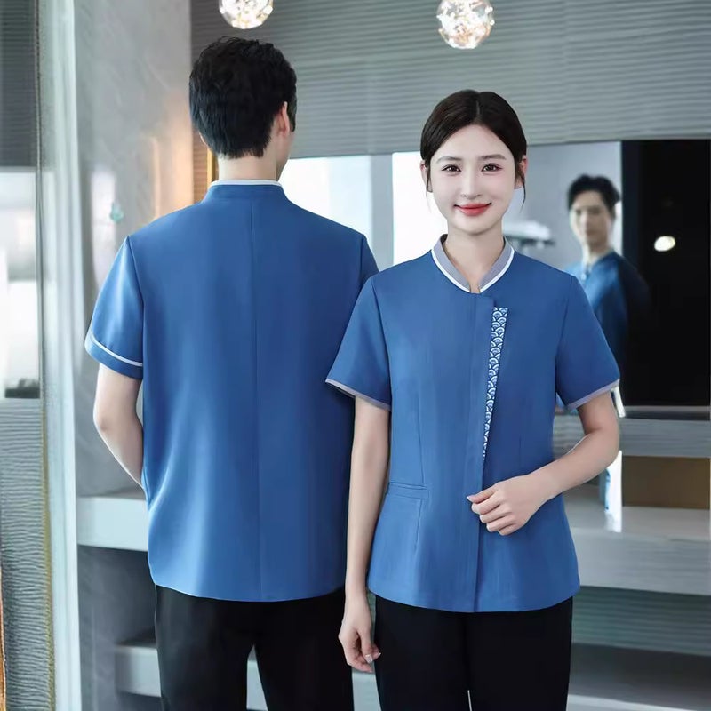Chinese Style Cleaning Work Clothes Short Sleeve Hotel Guest Room Property Shopping Mall Sales Office Cleaning Auntie Cleaning Clothes Summer Men and Women female gray  - Image 5