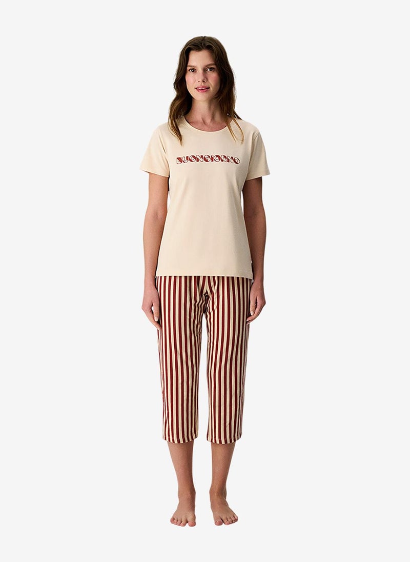 Penti Women Buongiorno Short Sleeve Capri Pastel Beige Pyjama Set - Image 3