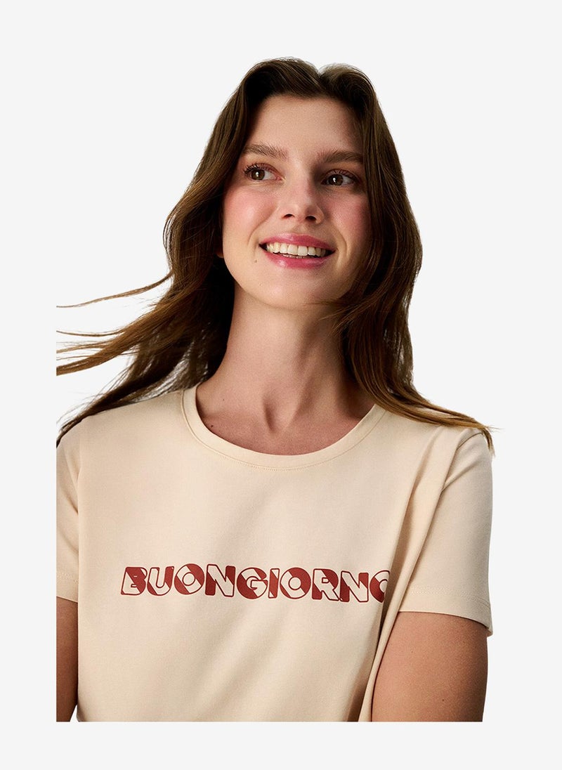 Penti Women Buongiorno Short Sleeve Capri Pastel Beige Pyjama Set - Image 5