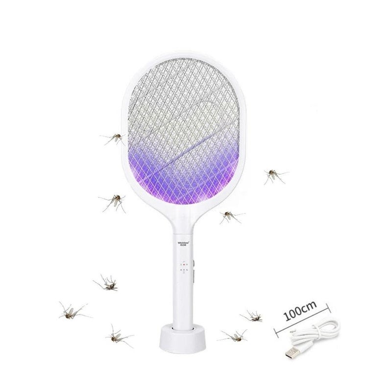 SKY-TOUCH 2 in 1 Dual Modes Electric Bug Zapper : Handheld Fly Swatter with USB Rechargeable Base Mosquito Killer with Purple Mosquito Light for Home Bedroom Kitchen Office Backyard Patio Camping