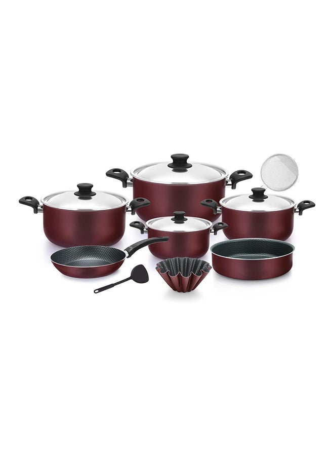 TRUEVAL 13 Pieces Trueval Set (Pot 16 - 18 - 22 - 28 - Frying Pan 24 - Tray 22 - Brioche 12 - Browning Grid - Distribution Box) - Red