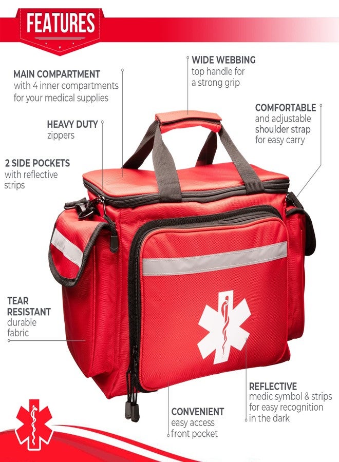 NOVAMEDIC Professional Red Empty Trauma First Aid Medical Bag, 15"x10"x9", Multi Compartment First Responder Carrier for EMT, Paramedics, Emergency and Medical Supplies Kit - Image 3