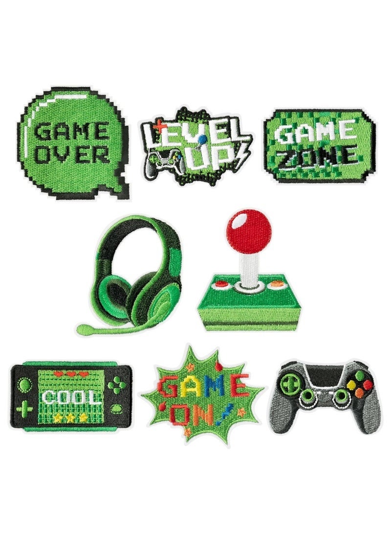 GIFT 8 Pcs Video Game Embroidery Patches Green Pixelated Gaming Sew Iron on Embroidered Applique Repair Patch DIY Craft Accessories Gifts for Kids Boys Gamer Fans Enthusiasts Clothing Backpack Hat - Image 1