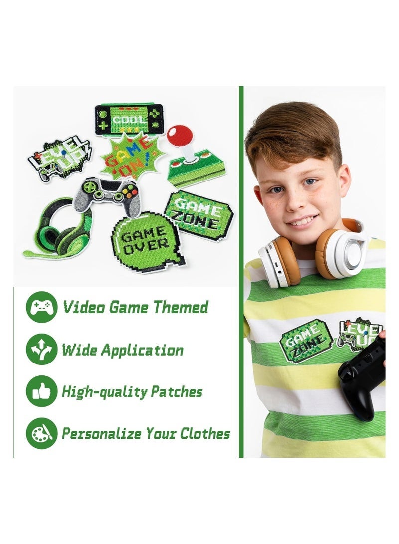 GIFT 8 Pcs Video Game Embroidery Patches Green Pixelated Gaming Sew Iron on Embroidered Applique Repair Patch DIY Craft Accessories Gifts for Kids Boys Gamer Fans Enthusiasts Clothing Backpack Hat - Image 2