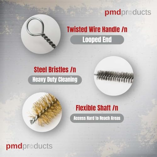 PMD Products 10-Piece Tube Cleaning Brush Kit | Brass Wire Bore Brushes & Stainless Steel Brushes 12" Long (1/4" to 3/4") for Tubes, Cylinders, and Narrow Spaces - Image 3