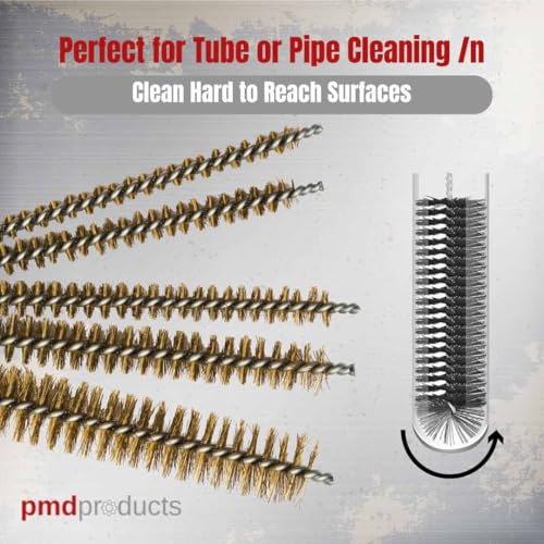PMD Products 10-Piece Tube Cleaning Brush Kit | Brass Wire Bore Brushes & Stainless Steel Brushes 12" Long (1/4" to 3/4") for Tubes, Cylinders, and Narrow Spaces - Image 4