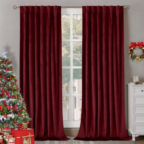 BGment Red Velvet Curtains 84 Inch for Bedroom, Thick Thermal Insulated Blackout Curtains Noise Reduce Back Tab and Rod Pocket Christmas Panels for Living Room, Set of 2 Panels, 52 x 84 Inch - Image 1