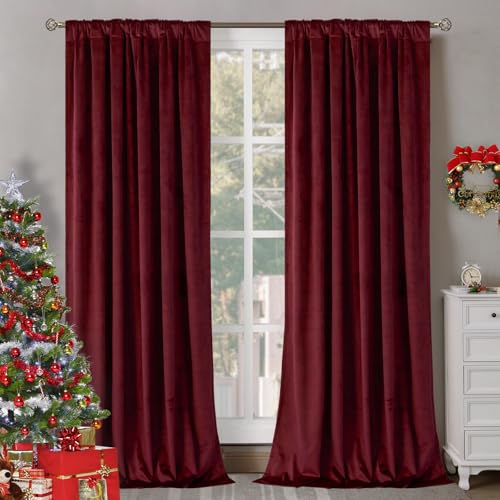 BGment Red Velvet Curtains 84 Inch for Bedroom, Thick Thermal Insulated Blackout Curtains Noise Reduce Back Tab and Rod Pocket Christmas Panels for Living Room, Set of 2 Panels, 52 x 84 Inch - Image 2