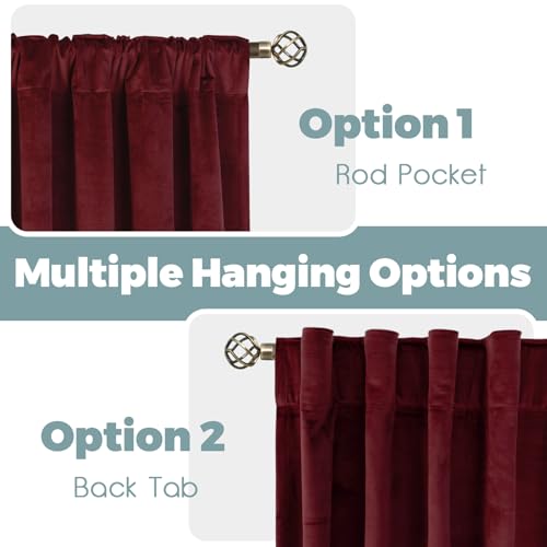 BGment Red Velvet Curtains 84 Inch for Bedroom, Thick Thermal Insulated Blackout Curtains Noise Reduce Back Tab and Rod Pocket Christmas Panels for Living Room, Set of 2 Panels, 52 x 84 Inch - Image 3