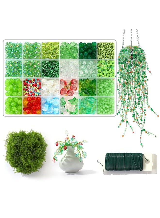 RACIOCK 1830 Pcs Crystal Glass Beads Kit for Succulent Suncatcher Making, Forever Plant Green Beads & Wire for Succulent Plant Making and DIY Crafts Creative Gift for Mothers, Women, Plants Lovers, Home Decor - Image 1