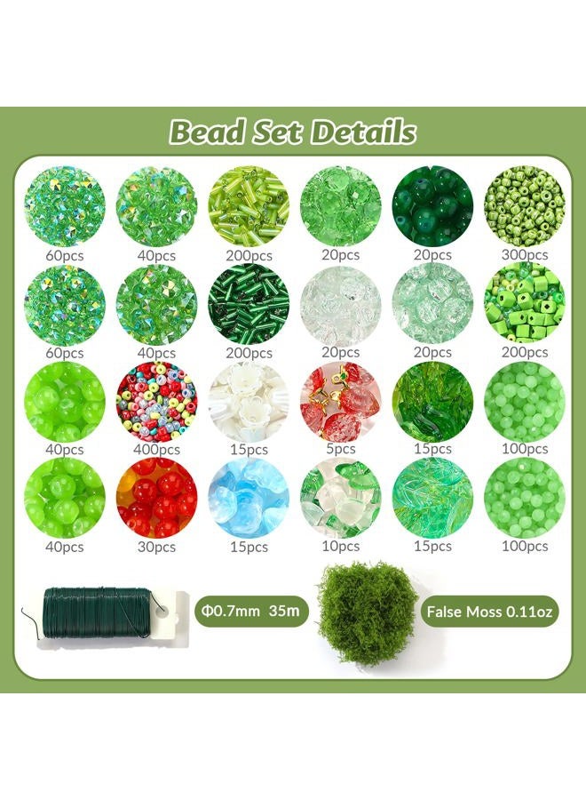 RACIOCK 1830 Pcs Crystal Glass Beads Kit for Succulent Suncatcher Making, Forever Plant Green Beads & Wire for Succulent Plant Making and DIY Crafts Creative Gift for Mothers, Women, Plants Lovers, Home Decor - Image 2