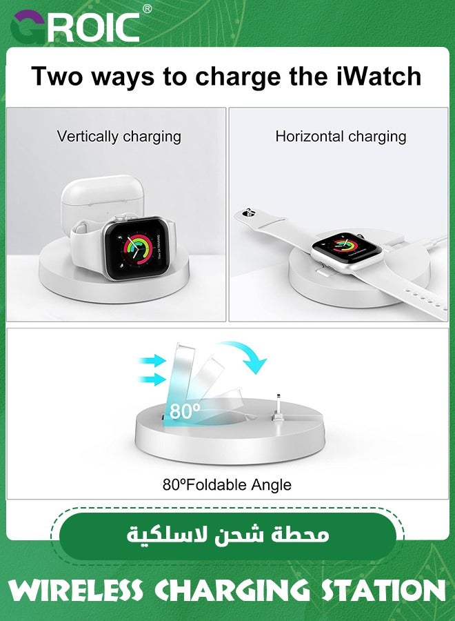 GROIC Apple Watch Charger 2 in 1 Wireless Charging Station Magnetic Charging Stand, Durable TPU Design Compatible with Headphone and iWatch Series 8/7/6/5/4  - Image 3