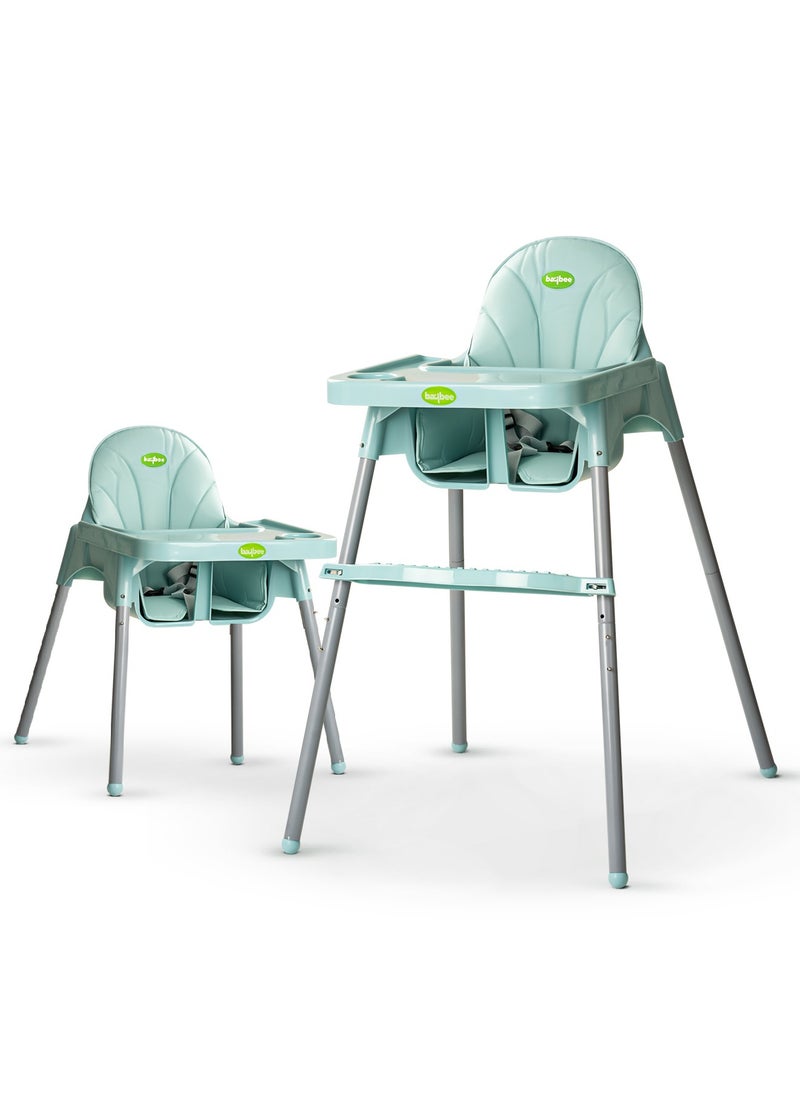 BAYBEE - 2 in 1 Clento Baby High Chair for Kids, Baby Feeding Chair with 2 Height Adjustable, Footrest, Tray, Stand, 3 Point Safety Belt | Kids High Chair for Baby 6 Months to 3 Years Boy Girl Green - Image 1