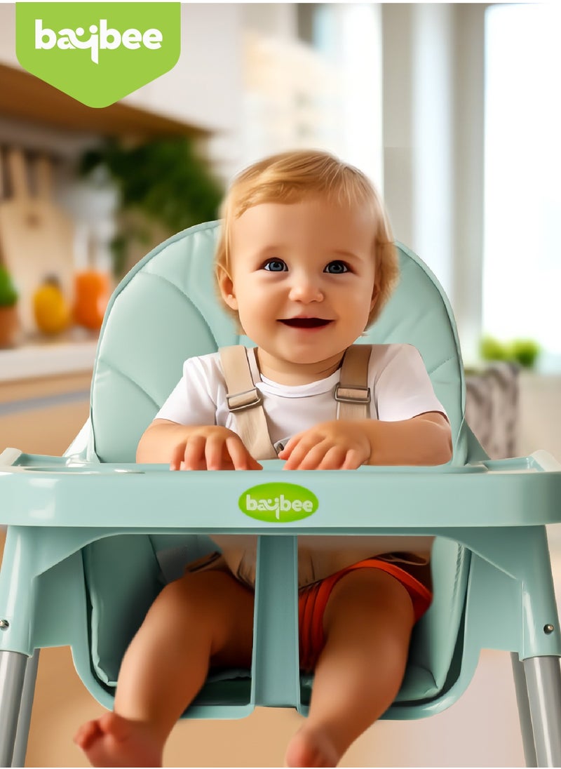 BAYBEE - 2 in 1 Clento Baby High Chair for Kids, Baby Feeding Chair with 2 Height Adjustable, Footrest, Tray, Stand, 3 Point Safety Belt | Kids High Chair for Baby 6 Months to 3 Years Boy Girl Green - Image 1