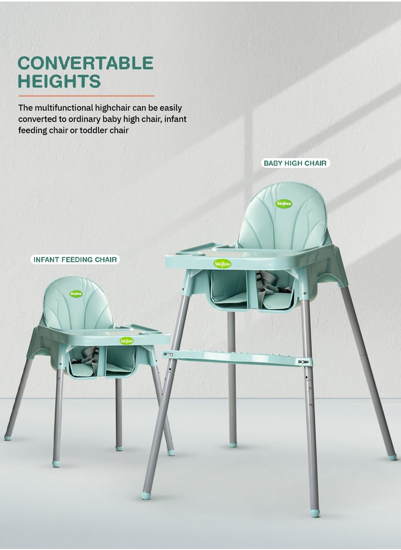 BAYBEE - 2 in 1 Clento Baby High Chair for Kids, Baby Feeding Chair with 2 Height Adjustable, Footrest, Tray, Stand, 3 Point Safety Belt | Kids High Chair for Baby 6 Months to 3 Years Boy Girl Green - Image 1