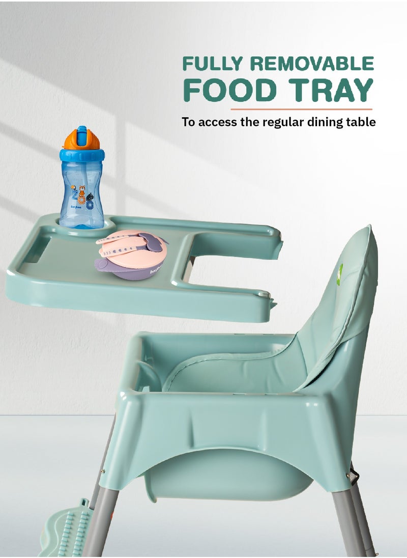 BAYBEE - 2 in 1 Clento Baby High Chair for Kids, Baby Feeding Chair with 2 Height Adjustable, Footrest, Tray, Stand, 3 Point Safety Belt | Kids High Chair for Baby 6 Months to 3 Years Boy Girl Green - Image 1