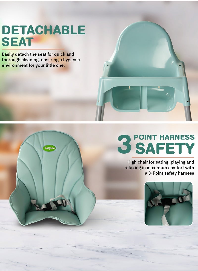 BAYBEE - 2 in 1 Clento Baby High Chair for Kids, Baby Feeding Chair with 2 Height Adjustable, Footrest, Tray, Stand, 3 Point Safety Belt | Kids High Chair for Baby 6 Months to 3 Years Boy Girl Green - Image 1