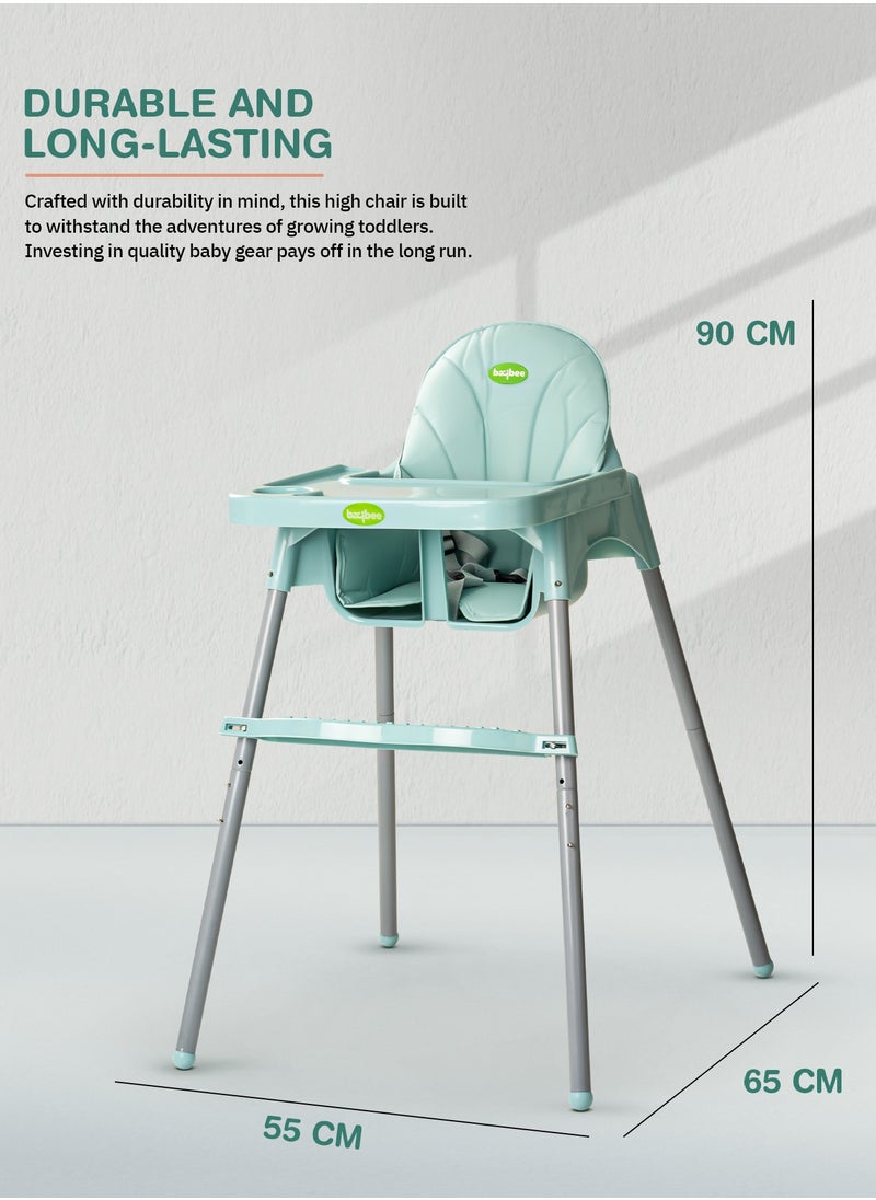 BAYBEE - 2 in 1 Clento Baby High Chair for Kids, Baby Feeding Chair with 2 Height Adjustable, Footrest, Tray, Stand, 3 Point Safety Belt | Kids High Chair for Baby 6 Months to 3 Years Boy Girl Green - Image 1