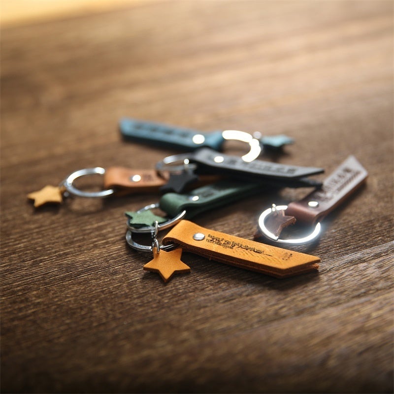 Vintage Cowhide Leather Keychain, Crazy Horse Head Layer, Laser Engraving Custom, Minimalist Key Ring for Car, Gift for Couples Friends - Image 3