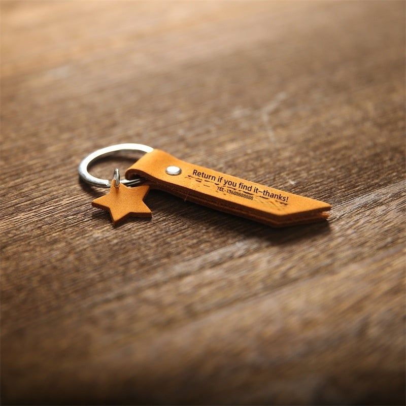 Vintage Cowhide Leather Keychain, Crazy Horse Head Layer, Laser Engraving Custom, Minimalist Key Ring for Car, Gift for Couples Friends - Image 4
