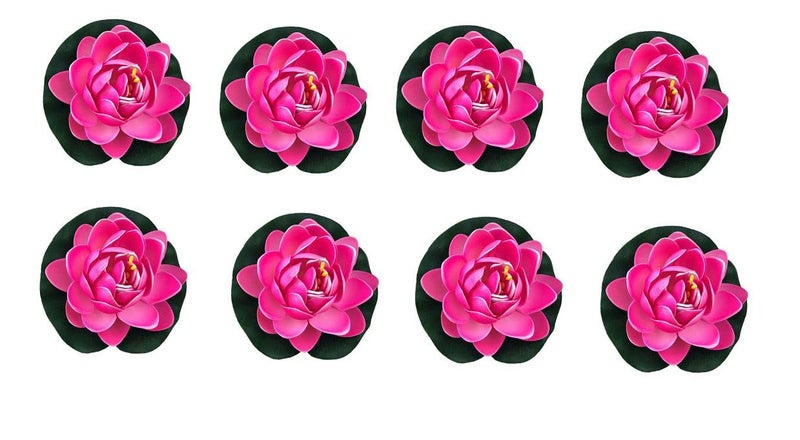 Ryme Pink Artificial Floating Lotus Flowers with Rubber Leaf for Decoration (6) - Image 1
