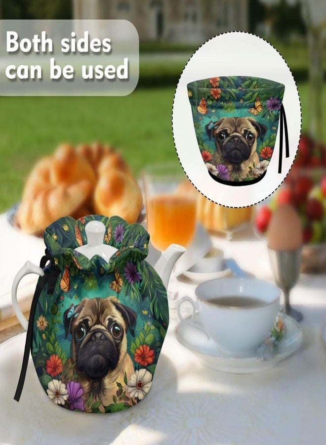 Talayituse Pug Dog Print Tea Cosy Tea Kettle Cover Insulation and Keep Warm, Butterfly Daisy Design Teapot Cozy Breakfast Warmer, Tea Kettle Quilt for Home Kitchen Table Hotel Tea Party Restaurant - Image 4