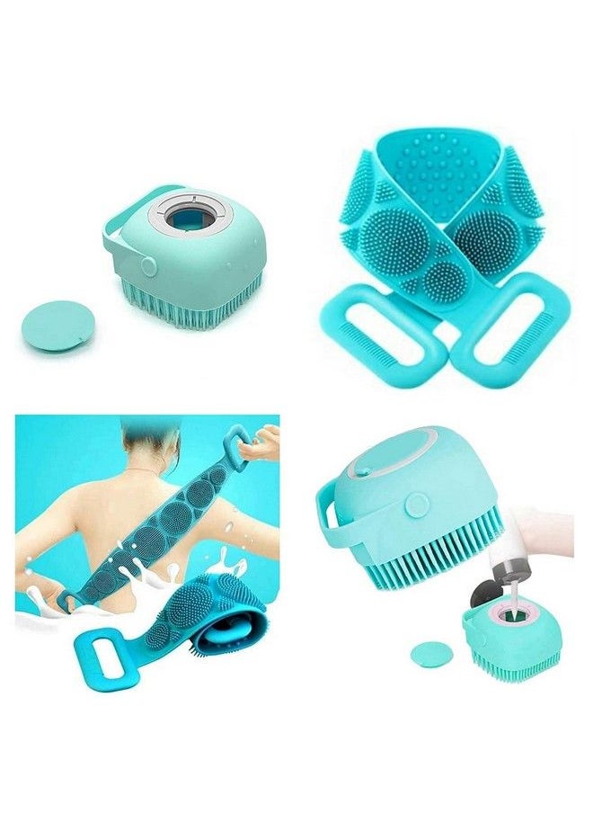 SAFERSKY 2 Pcs Combo Silicone Soft Bath Body Brush Shampoo Dispenser Plus Back Scrubber Body Cleaning Gentle Massage Exfoliation Kids Men Women Use In Shower Scrub (Multicolor) (2 Pcs Combo)  - Image 3