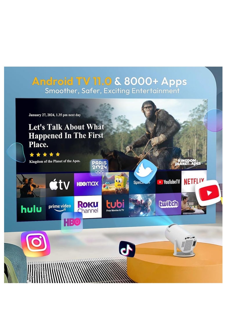 Smartbarry 4K 1080P Mini Projector with WiFi & Bluetooth Portable Premium Android OS Projector, 210° Rotatable Stand, 8000+ Built-in Apps, Dust Removal & Heat Dissipation Design - Image 2