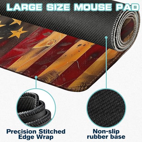 Yuhijoy Mouse Pad Gaming - Desk Mat for Keyboard and Mouse - American Antique Flag Large Mouse Pads for Desk, Gaming Mousepad with Non-Slip Base, Desks Pad (31.5" X 11.8") for Game, Office and Home - Image 2