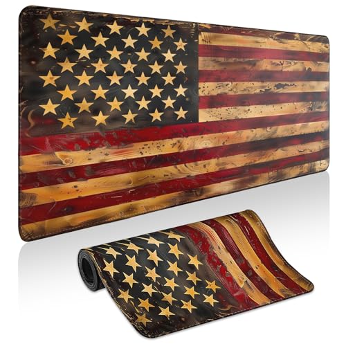 Yuhijoy Mouse Pad Gaming - Desk Mat for Keyboard and Mouse - American Antique Flag Large Mouse Pads for Desk, Gaming Mousepad with Non-Slip Base, Desks Pad (31.5" X 11.8") for Game, Office and Home - Image 1