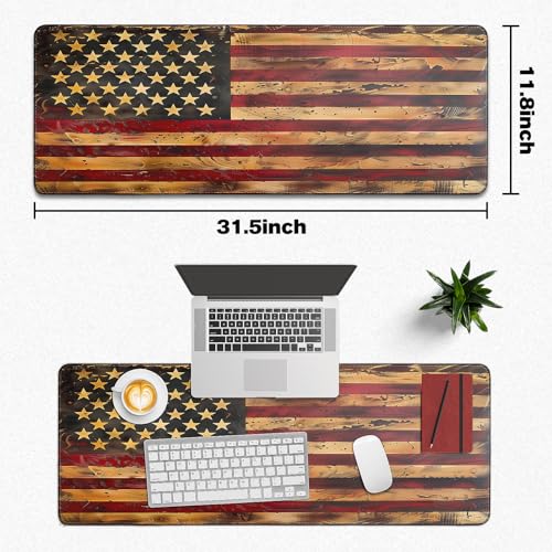 Yuhijoy Mouse Pad Gaming - Desk Mat for Keyboard and Mouse - American Antique Flag Large Mouse Pads for Desk, Gaming Mousepad with Non-Slip Base, Desks Pad (31.5" X 11.8") for Game, Office and Home - Image 5