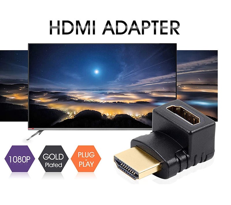 JGD PRODUCTS Gold Plated HDMI Male to Female Converter Connector Adapter 90 Degree L Shape for HDTV, Plasma TV, LED, LCD Etc – Black - Image 3