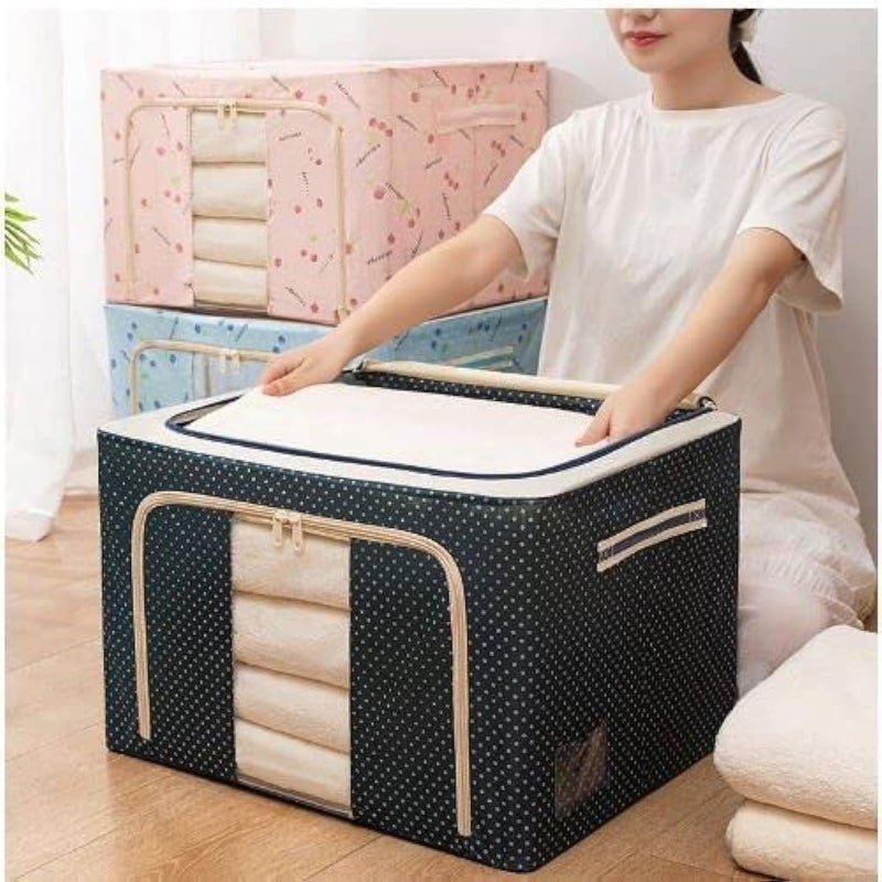Nirgun Empex 66 Litres Foldable Oxford Cloth Storage Bags Box Organisers with Steel Frame for Comforter Bedding Clothes Antidust MoistureProof Storage Box with Clear Window Blue - Image 1