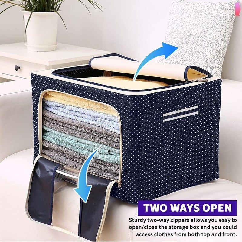 Nirgun Empex 66 Litres Foldable Oxford Cloth Storage Bags Box Organisers with Steel Frame for Comforter Bedding Clothes Antidust MoistureProof Storage Box with Clear Window Blue - Image 4