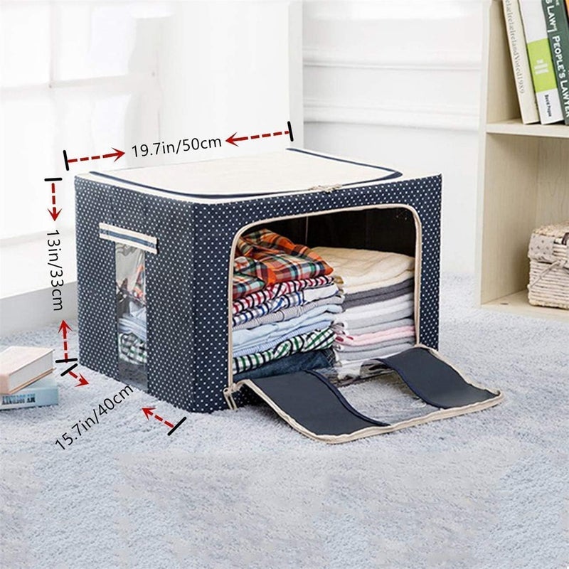Nirgun Empex 66 Litres Foldable Oxford Cloth Storage Bags Box Organisers with Steel Frame for Comforter Bedding Clothes Antidust MoistureProof Storage Box with Clear Window Blue - Image 3