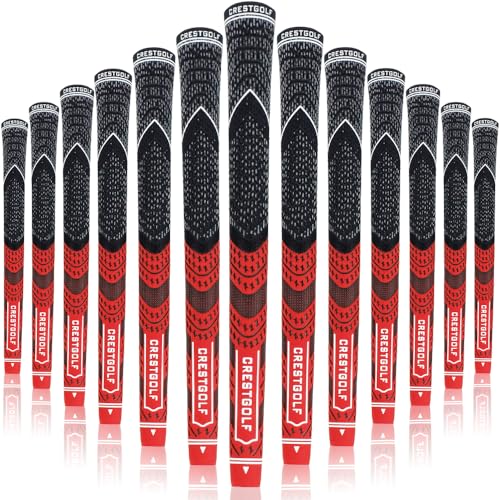 Crestgolf Multi -Compound Golf Grips, Standard Size All-Weather Control Thread Technology Rubber Combine with Carbon Yard, Anti-Slip-Set of 13(Red,Standard Size) - Image 1