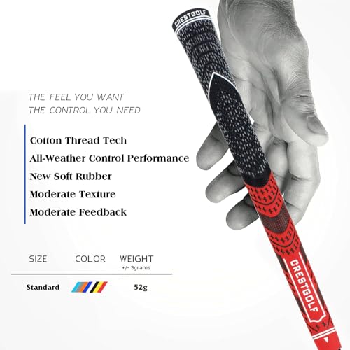 Crestgolf Multi -Compound Golf Grips, Standard Size All-Weather Control Thread Technology Rubber Combine with Carbon Yard, Anti-Slip-Set of 13(Red,Standard Size) - Image 4