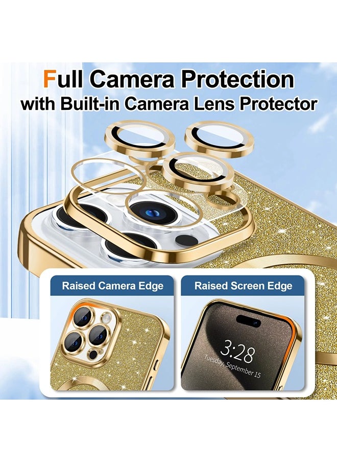 iPhone 16 Pro Case Glitter, Clear Magnetic Phone Cases with Camera Lens Protector [Compatible with MagSafe] Bling Sparkle Plating Soft TPU Shockproof Protective Cover Women Girls